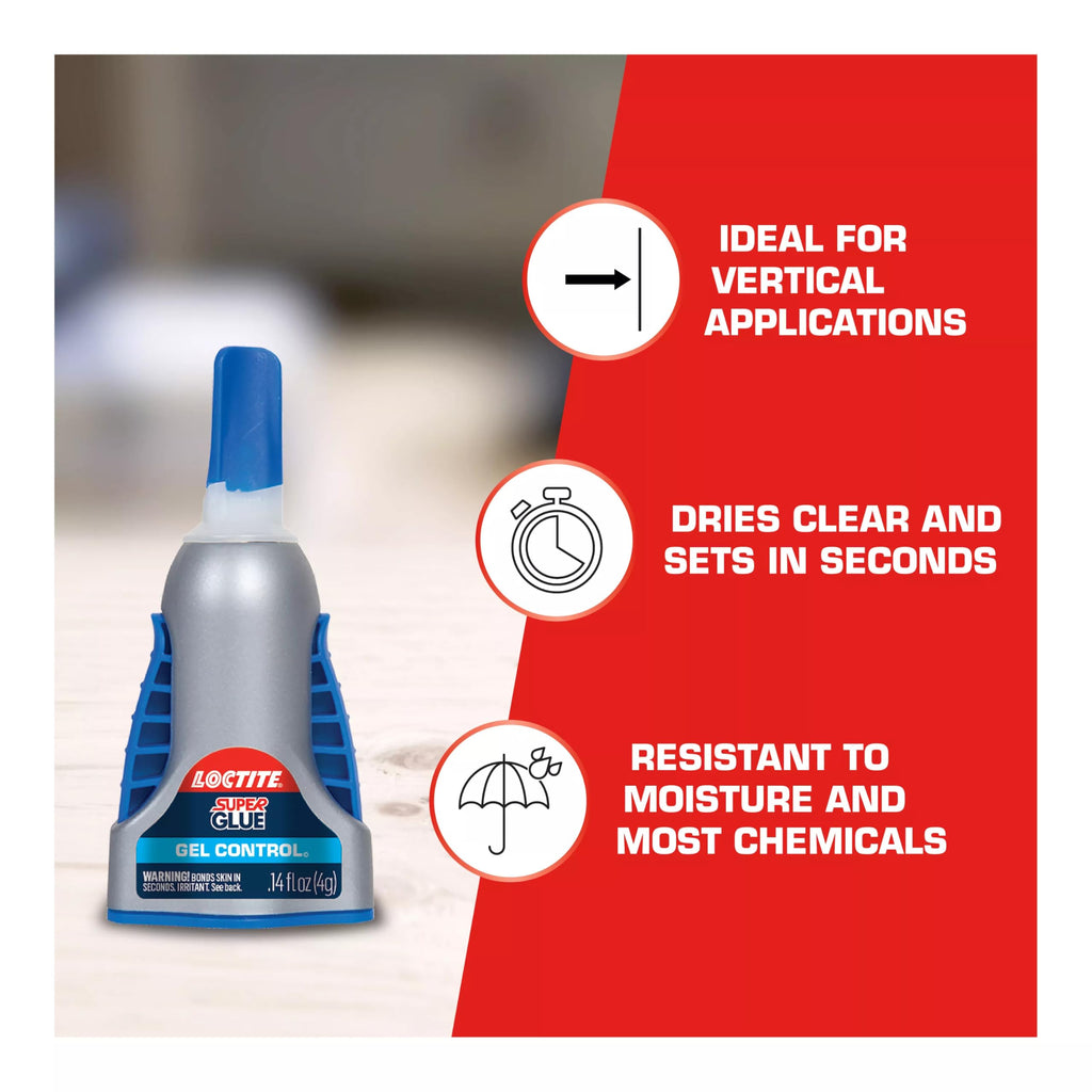 Loctite Super Glue Gel Control, Clear, 0.14 fl oz Bottle, Pack of 3