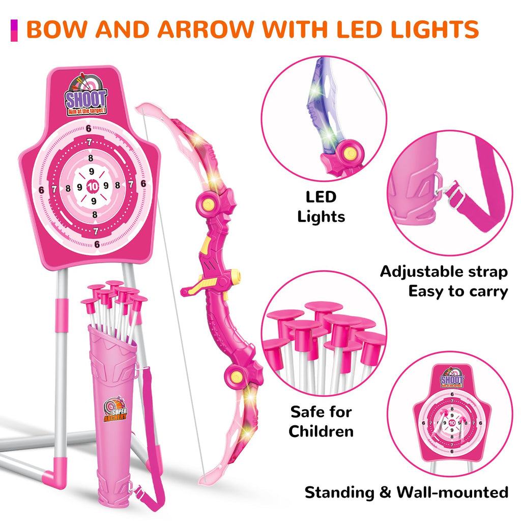 Bow and Arrow Toys for Kids, 2 Pack LED Light Up Archery Set Outdoor Indoor