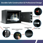 Voncabay Money Safe Box for Home with Sensor Light & Fireproof Money Bag - 0.23 Cubic Feet Security Safe Box with Digital Keypad, Keys & Pass Code Lock, 9.05" W x 6.69" D x 6.69" H, Black