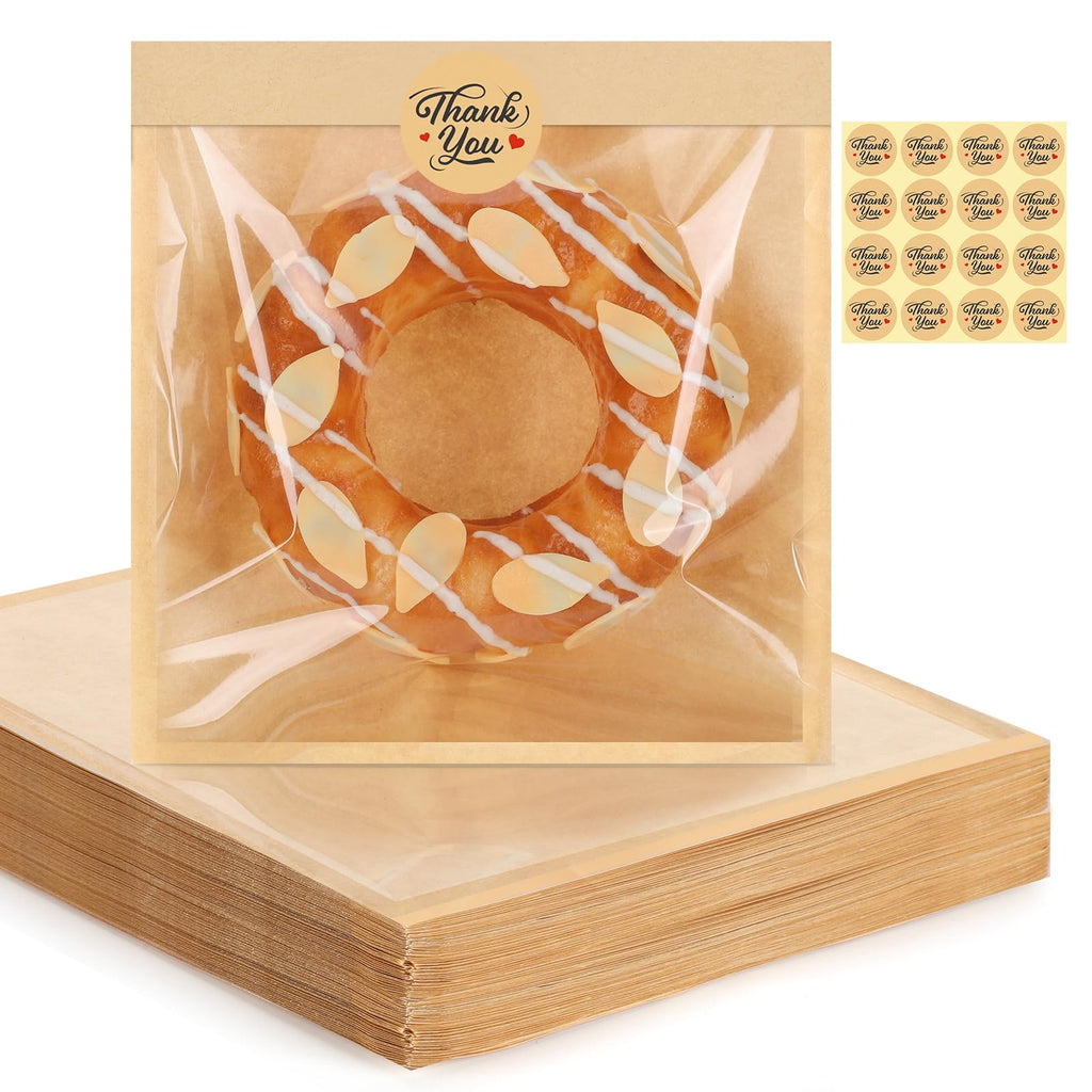 120 Pack Cookie Bags with Stickers, 7.1×7.5 In Paper Bakery Bags with Seal