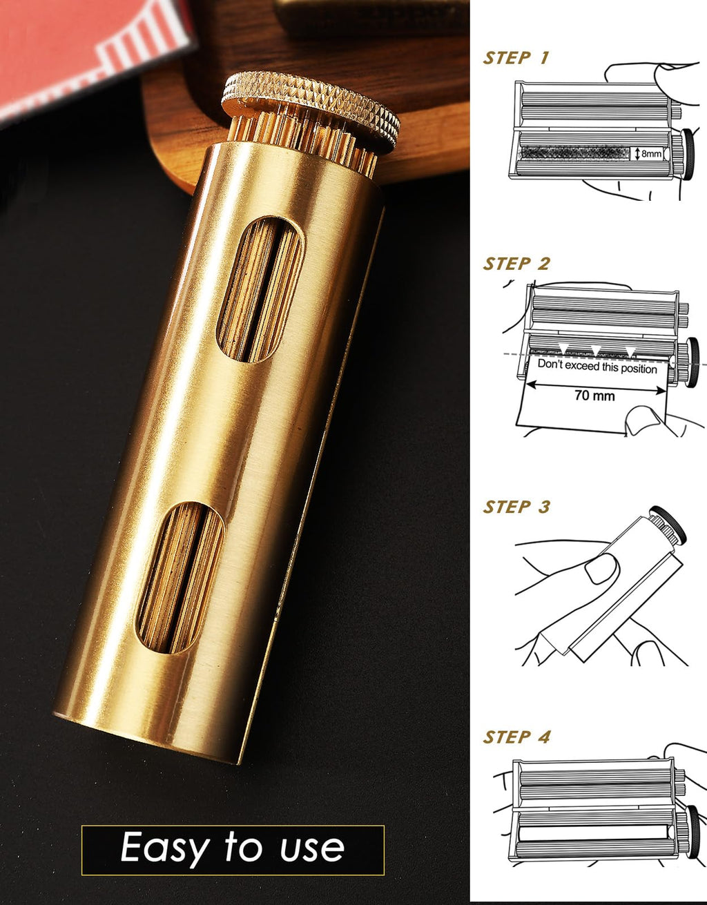 Vintage Za Roller, Za Wheel Roller, 2025 New Pure Copper Roller Machine, Solid Brass Roller, Use with 70 mm Papers, Elegant and Luxurious Roller for Men and Women