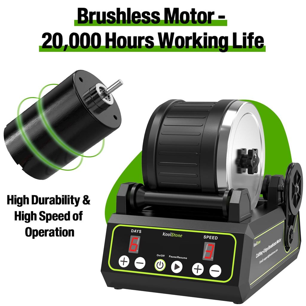 C1 Pro Brushless Rock Tumbler Kit - Professional Large 2.5LB Capacity, Up to 3X More Durable, Ultra Long Working Life Rotary Polisher with Full Accessories & Memory Function, Ideal for Adults Kids