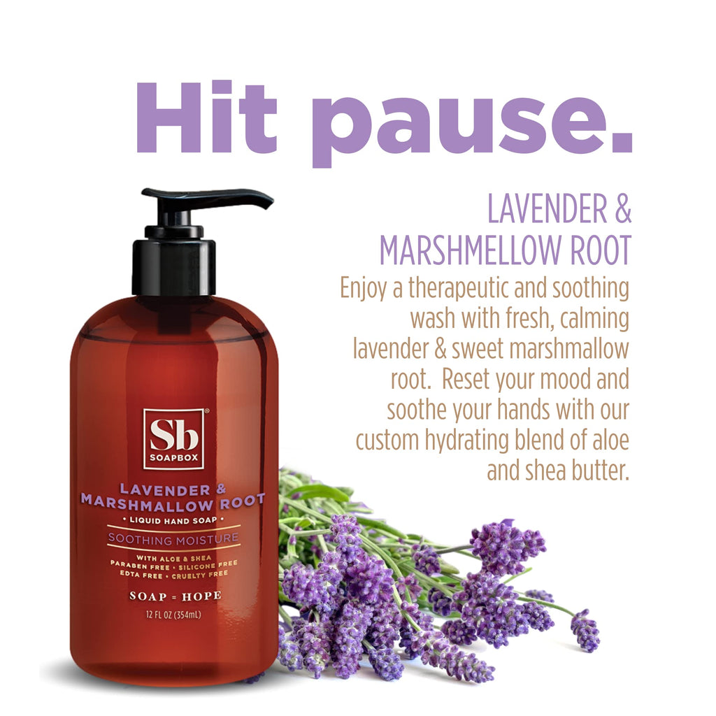 Soapbox Liquid Hand Soap, Lavender & Marshmallow Root - Gentle, Moisturizing Hand Cleanser, Vegan & Cruelty Free Hand Wash for Kitchen and Bathroom, 12oz Pump Bottles (Pack of 3)