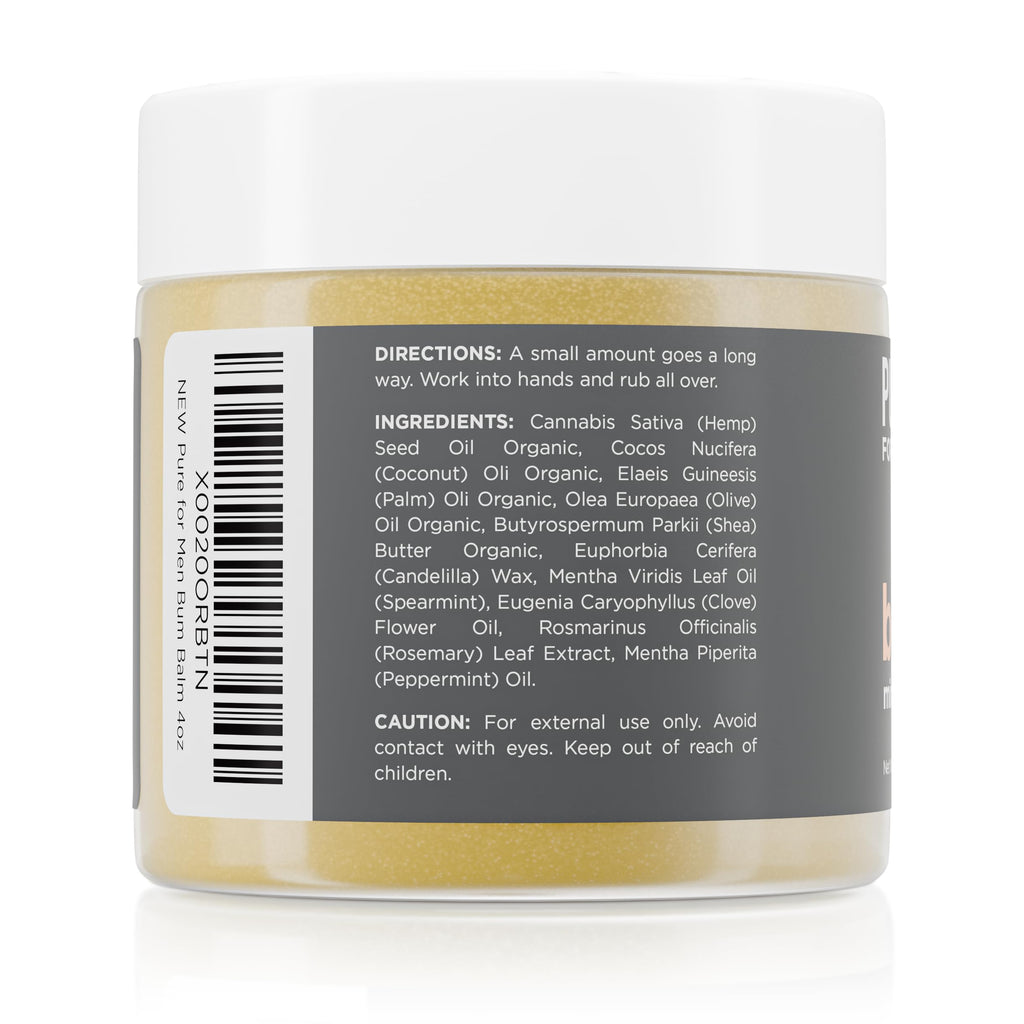 Pure for Men Bum Balm | Raw Lotion for Men | All Purpose Skin Hydration and Deodorizing Balm | Raw Shea Butter, Mint and Clove | 3.9 oz.