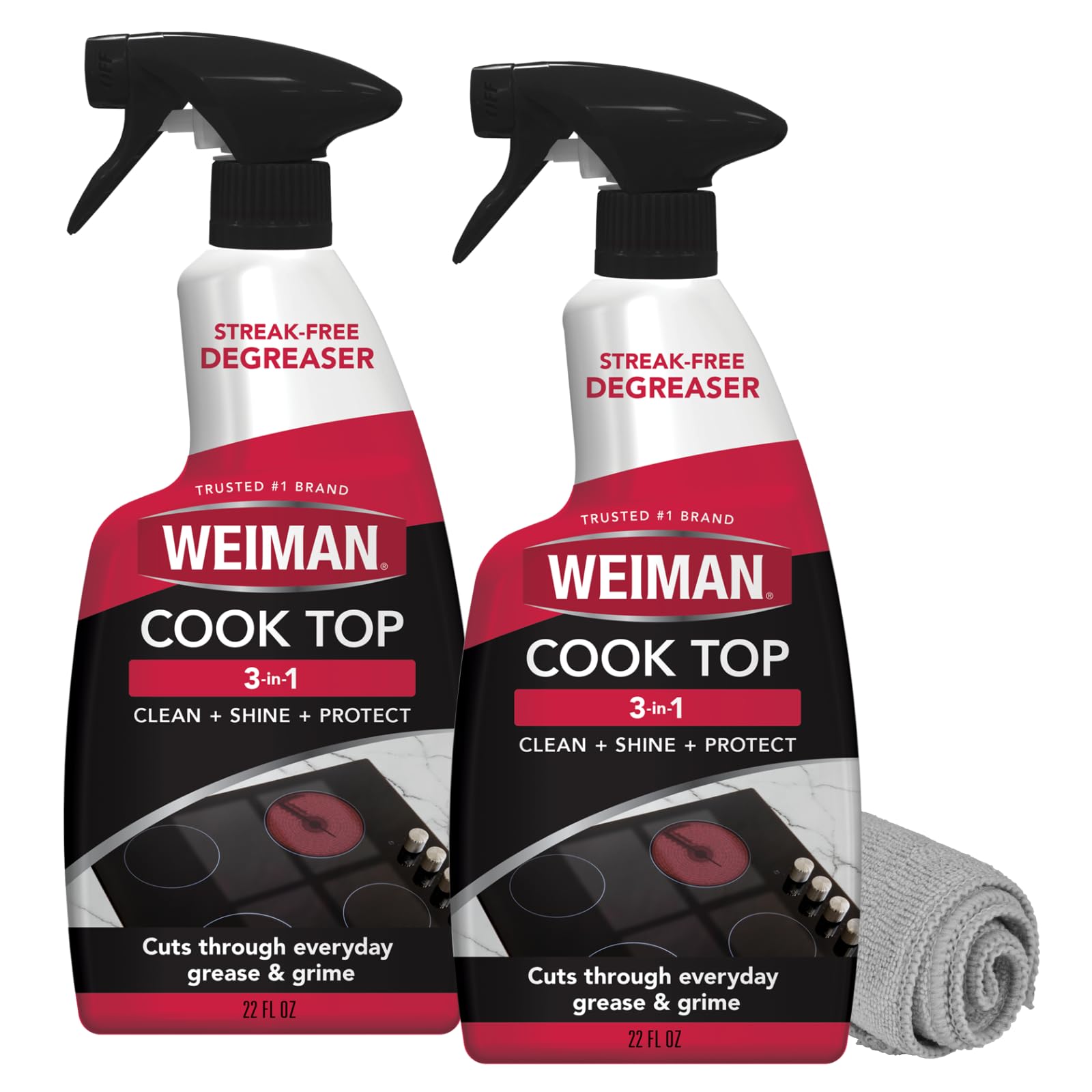 Weiman 2-Pack Cooktop Cleaning Spray & Microfiber Cloth – Cooktop & Oven Cleaner for Streak & Residue Free - Non-Abrasive Degreaser Safe for Glass & Ceramic