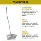 LOSTRONAUT Sand Flea Rake Pro, 52" Heavy Duty Beach Rake with Large 16" Basket, Sand Crab Catcher with Non-Slip Comfy Ergonomic Handle for Collecting Fleas, Shark Teeth, and Seashells - Beach Sifter