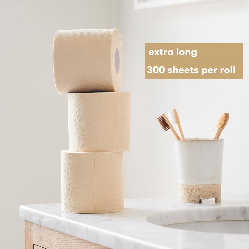 Bumboo Bamboo Toilet Roll 24 Pack | Unbleached Toilet Paper 3 ply, 300 Sheets | Eco Toilet Rolls | Plastic-Free, Soft, Strong & Sustainable Toilet Tissue, Beige