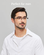 ANRRI Blue Light Glasses for Men Semi Rimless Rectangle Black Metal Frame UV Blocking Computer Glasses
