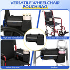 ZHCHG Upgraded Wheelchair Side Bag with Cup Holder, Wheelchair Armrest Pouch for Walker, Wheelchair Accessories Storage Bag
