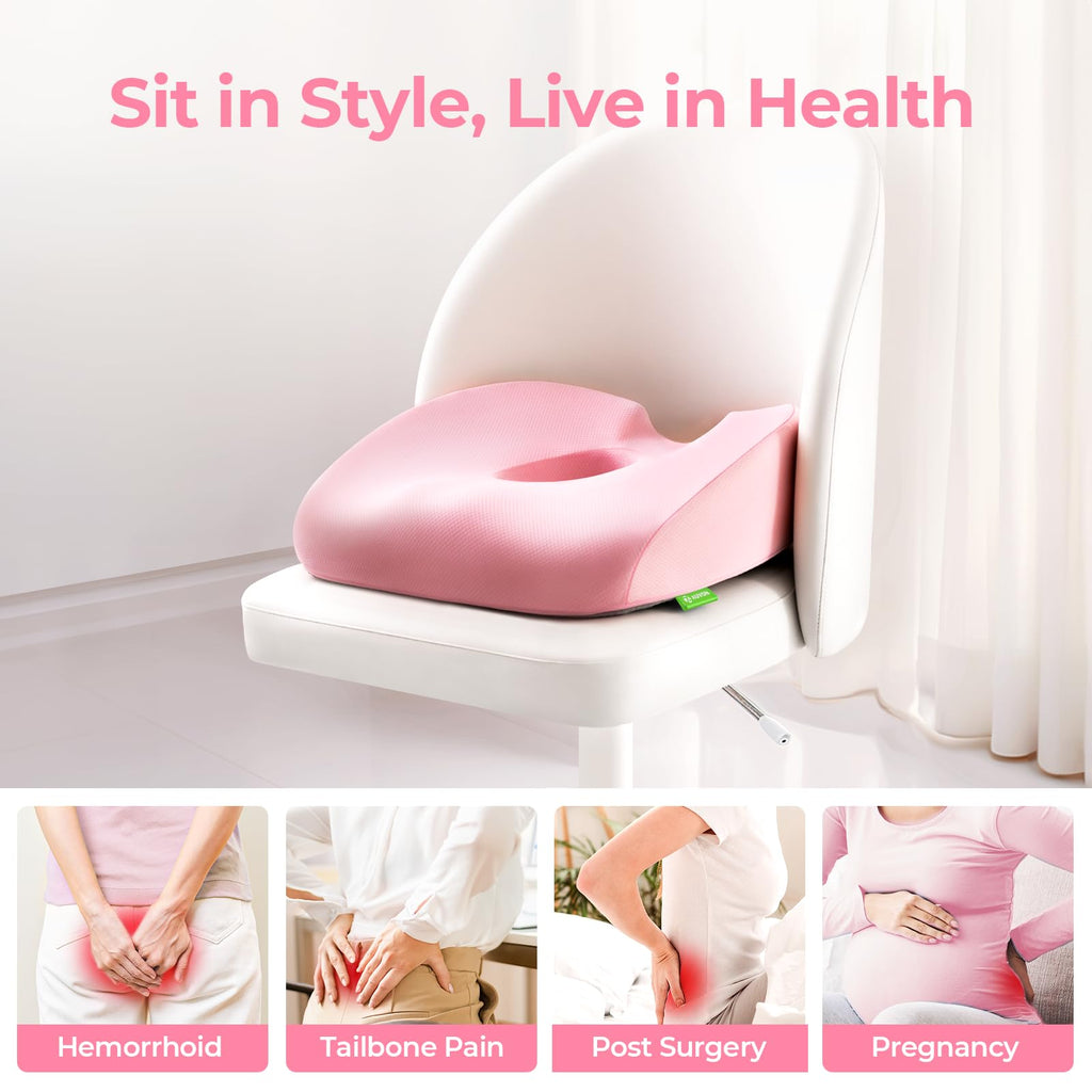 AUVON Innovative Donut Pillow Hemorrhoids Scientific Center Hole and Tailbone Cutout, Orthopedic Pain Relief Donut Seat Cushion for Coccyx, Sciatica, After Surgery Sitting Relief