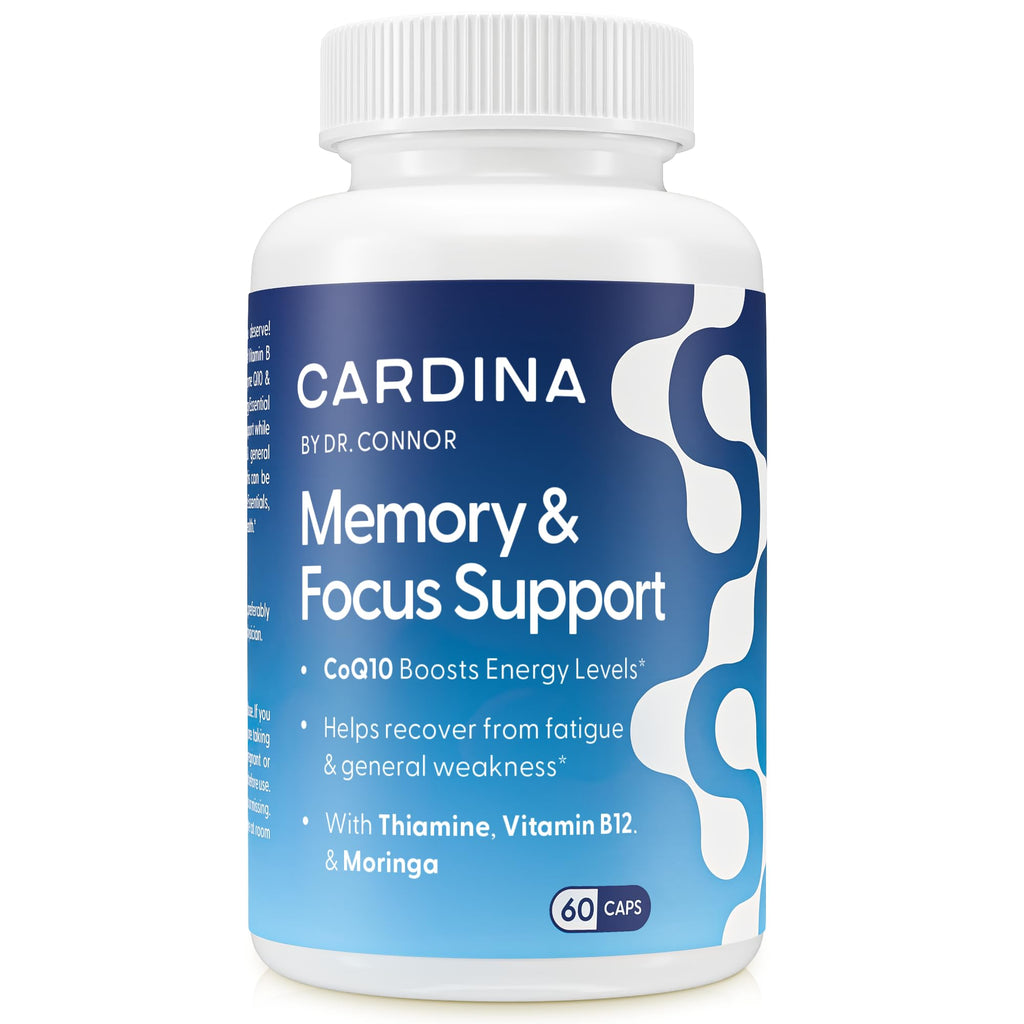 CARDINA B12 Vitamins for Women and Men - Brain Supplements for Memory and Focus with Thiamine B1 Supplement and COQ10 - Brain Memory Support - Non-GMO and Vegan B12 Supplement, 60 Ct