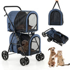HAPPAWS Dog Stroller with 2 Detachable Carrier, Pet Stroller for Small Medium Dogs Cats, Jogger/Travel/Camping, 4-in-1 Doggy Pet Carrier, Carrier Strolling Cart with Lockable Wheels, Navy Blue
