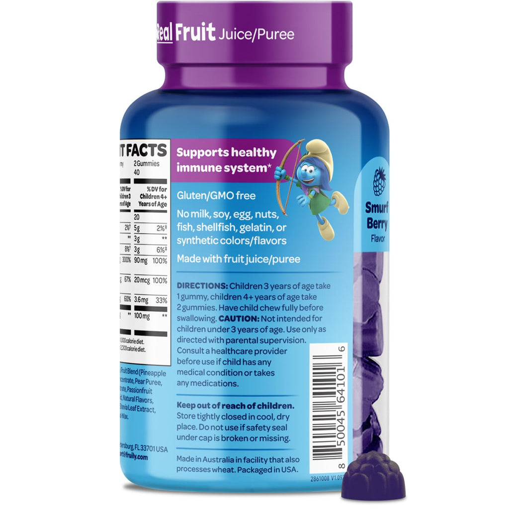 The Smurfs Immune Support Supplement Vitamins for Kids with Elderberry, Zinc, Vitamin C & D for Immune Defense Age 3+ | Made with Real Fruit in a Smurf Berry | Doctor Developed & Non-GMO | 80 Gummies