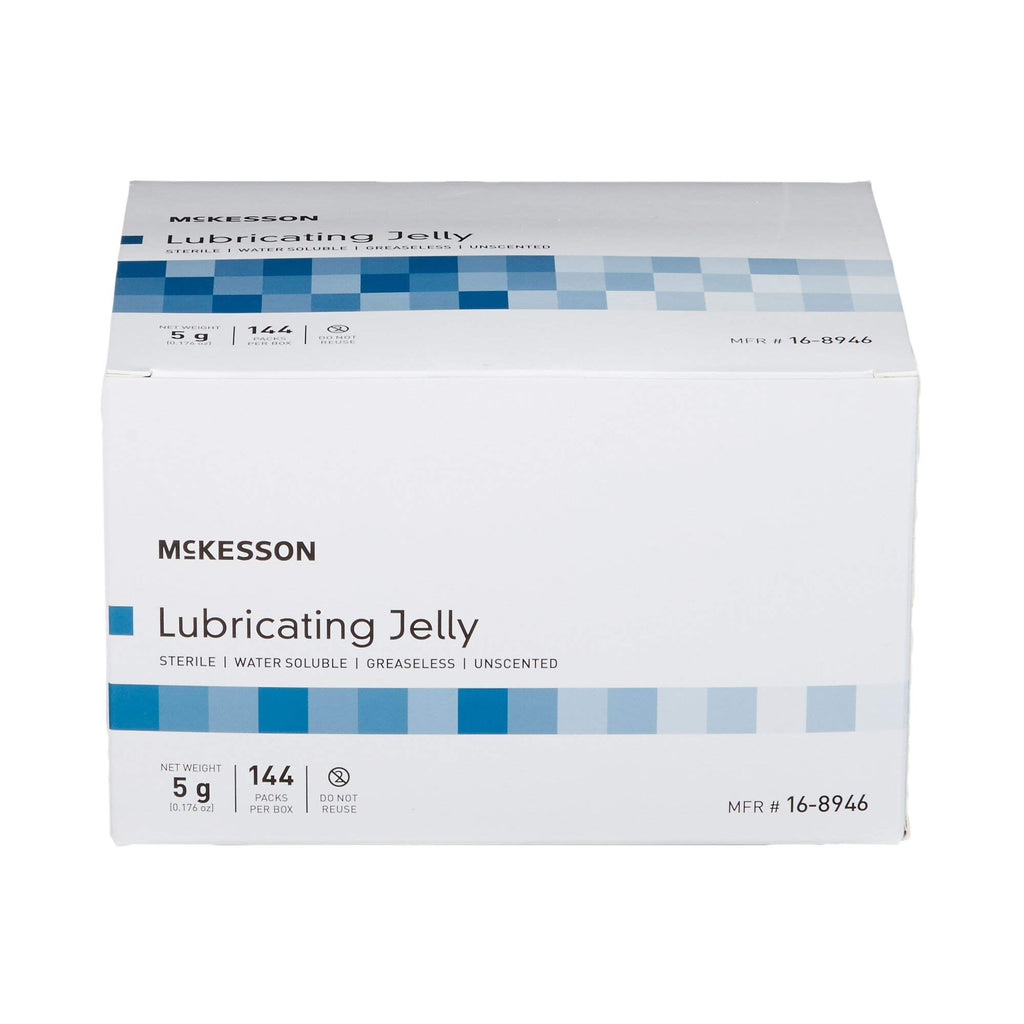 McKesson Lubricating Jelly, 5 g [144 Count] Water Based Non-Sticky Lube, Water Soluble Lubricant Gel - for Surgical, Medical, Personal – Sterile Individual Packets