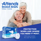 Attends Stretch Adult Disposable Briefs, Large/X-Large, 40"-70" Waist with Tab Closure, Ultimate Absorbency with Dry-Lock Containment Core, 96ct Case