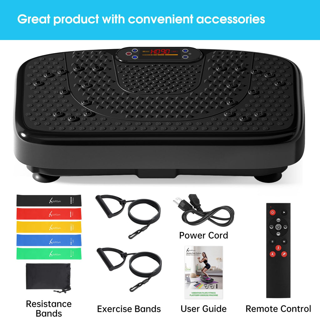 Vibration Plate Exercise Machine with Resistance Bands for Working Out,Softgym Vibration Plate for Foot Massage Power Plate Vibration Platform, Waver Vibration Plate 400 Lbs with Exercise Bands-Black