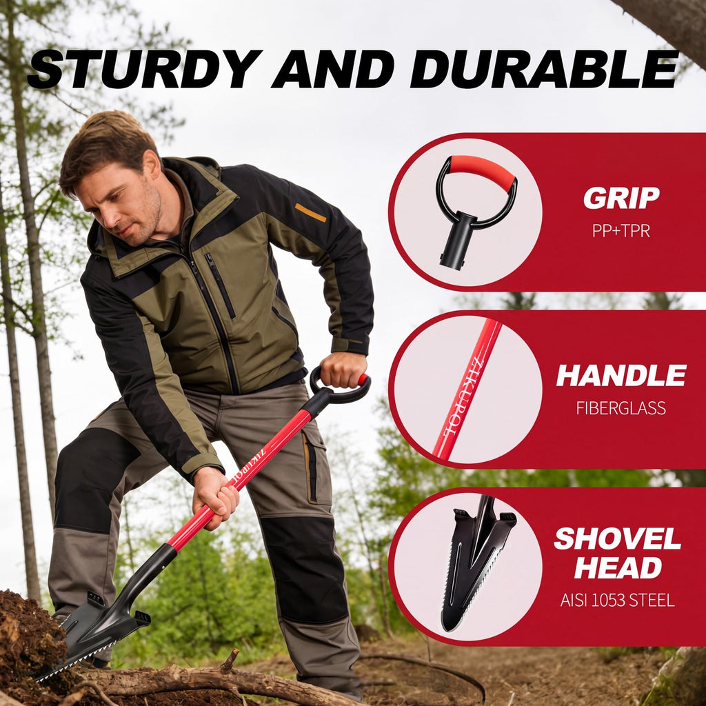 ZIKUPOL Root Shovel Garden Spade Shovel with Double Serrated Blades for Trenching, Digging,Planting,Metal Detecting,46 Inches