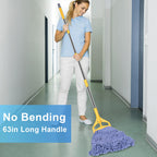 HiBaby Commercial Mop with Extra Head Replacement, 63Inch Handle Heavy Duty Industrial Mop Looped-End String Wet Mops for Floor Cleaning for Warehouse, Workshop, Garage, Office, Home (2 Mops Head)