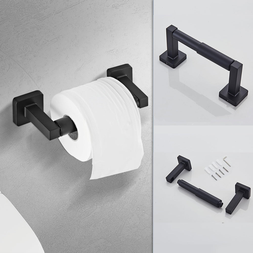 Matte Black Bathroom Hardware Set 4 Pieces,Towel Bar Set Stainless Steel Wall Mounted, Includes 16In Hand Towel Bar, Towel Ring, Robe Towel Hooks,Toilet Paper Holder, Bathroom Towel Rack Set