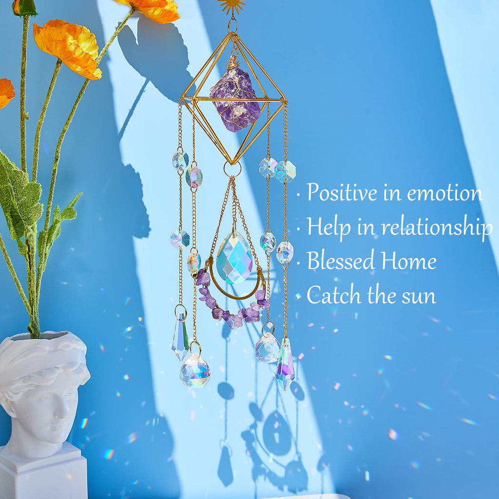 Amethyst Crystal Suncatcher - Hanging Gold Plated Garden Sun Catcher