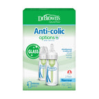 Dr. Brown's Anti-Colic Options+ Narrow Glass Baby Bottle, 4 oz/120 mL, with Level 1 Slow Flow Nipple, BPA-Free, 0m+, 2 Pack