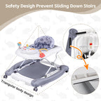 Foldable Baby 5-in-1 Activity Walker - Rocker, Activity Center, Bouncer, Seat, Push Walker - Adjustable Speed Rear Wheels and Height Toys Ages 6-18 Months (Grey)
