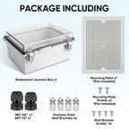 TICONN Outdoor Electrical Box Waterproof, Junction Box IP67 ABS Plastic Enclosure with Hinged Cover with Mounting Plate, Wall Brackets, Cable Glands (Clear, 8.7"x6.7"x4.3")