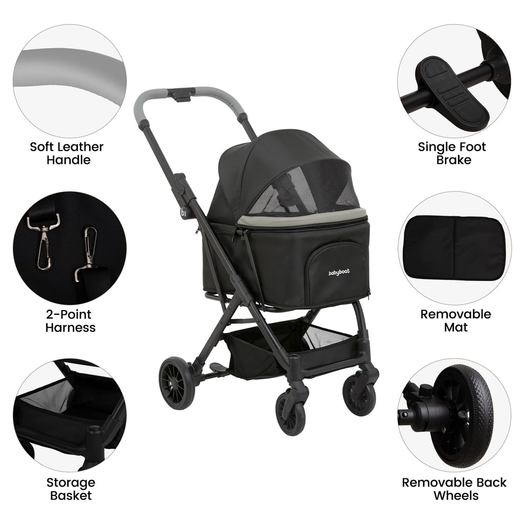 Foldable Dog Stroller for Small Dogs Cats Portable Compact Stroller for Pets Up to 35lbs One Click Folding Travel Pet Carriage with Convertible Canopy, Storage Basket - Black