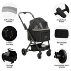 Foldable Dog Stroller for Small Dogs Cats Portable Compact Stroller for Pets Up to 35lbs One Click Folding Travel Pet Carriage with Convertible Canopy, Storage Basket - Black