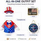Porch Goose Outfit for 4th of July, America 250 Patriotic Goose Clothes for 23 Inch Lawn, Independence Day Porch Decor with Hat & Glasses, America 250th Anniversary Goose Outfit, 1776–2026 Sign & Pin
