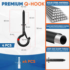 [HIGH-WORKLOAD] 200Lbs 4 Pcs Q-Hanger Hooks M8 with Washer & Safety Buckle, Heavy Duty 5’’ Windproof Screw Hooks for Hanging Plants, Yoga, Lights, Indoor & Outdoor Uses-Expansion Tubes, Screwdriver