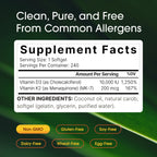NatureBell Vitamin Double Strength D3 + K2-240 Softgels - 10,000 IU Vitamin D & 200mcg K2 - Bone Strength, Immune Function & Calcium Absorption Support* - Coconut Oil Infused