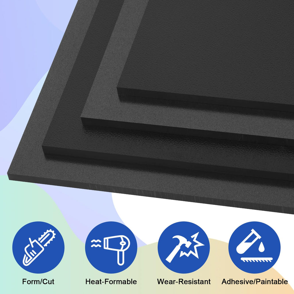 Lswteiz Black ABS Plastic Sheet 24" x 36" x 1/4" Thick Black Rigid Thermoplastic Sheet (Upgrade Surface) 6MM Flexible High Tensile ABS Moldable Plastic Panel for Crafts, DIY, Signs