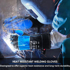 TICONN 16 Inch Welding Gloves, 1000°F Heat-Resistant Fireproof Leather Gloves for Welders, Stick, Forge, Mig, Tig, BBQ, Baking, Oven (Black/Blue, XL)