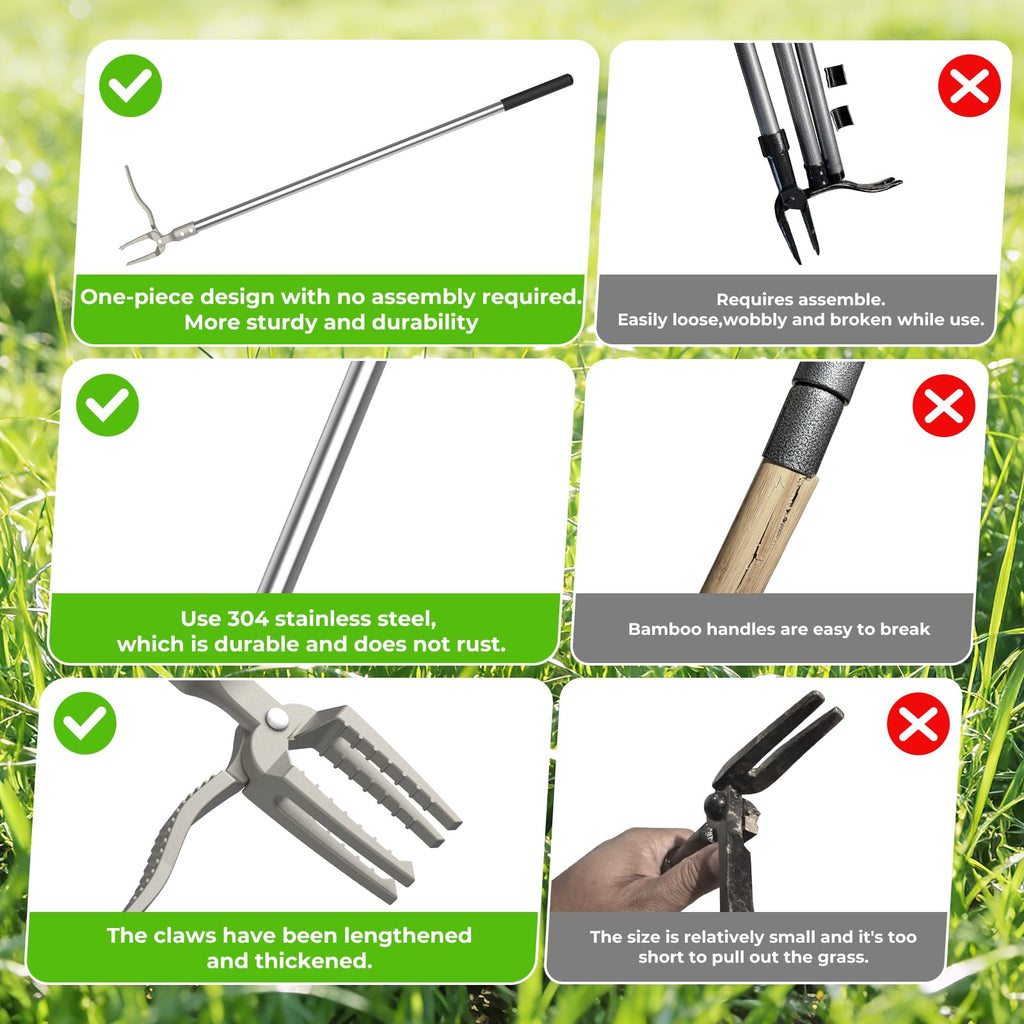 IVVIC One-Piece Stand Up Weed Puller Tool with Long Handle, 47" Assembleless Stainless Steel Garden Weeder Dandelion Root Removal Without Kneeling