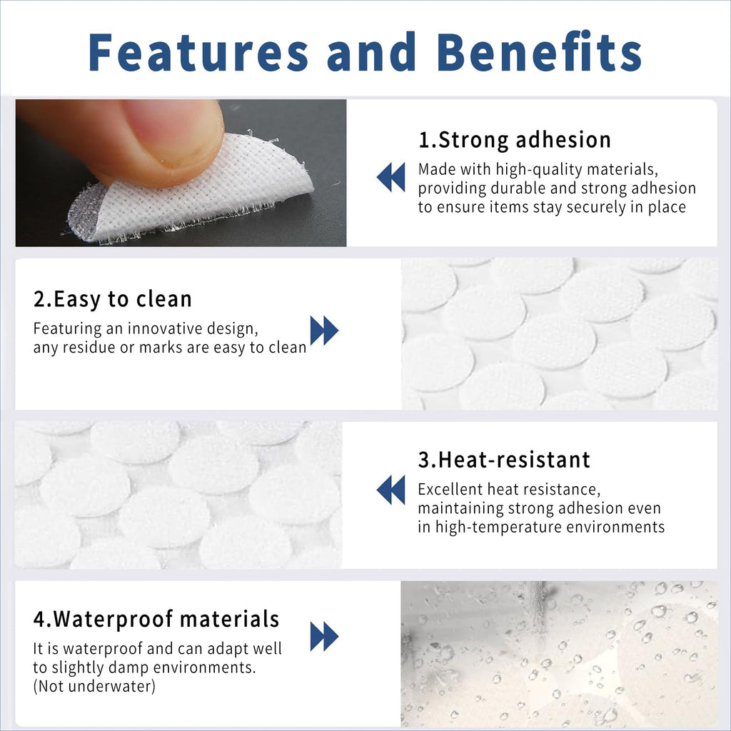 VBHHY Self Adhesive Dots, 100Pcs(50 Pair Sets) 1 Inch Diameter Strong Self Adhesive Dots Nylon Sticky Back Coins Hook Loop Strips, Small Circle Dots Stickers Tapes, White