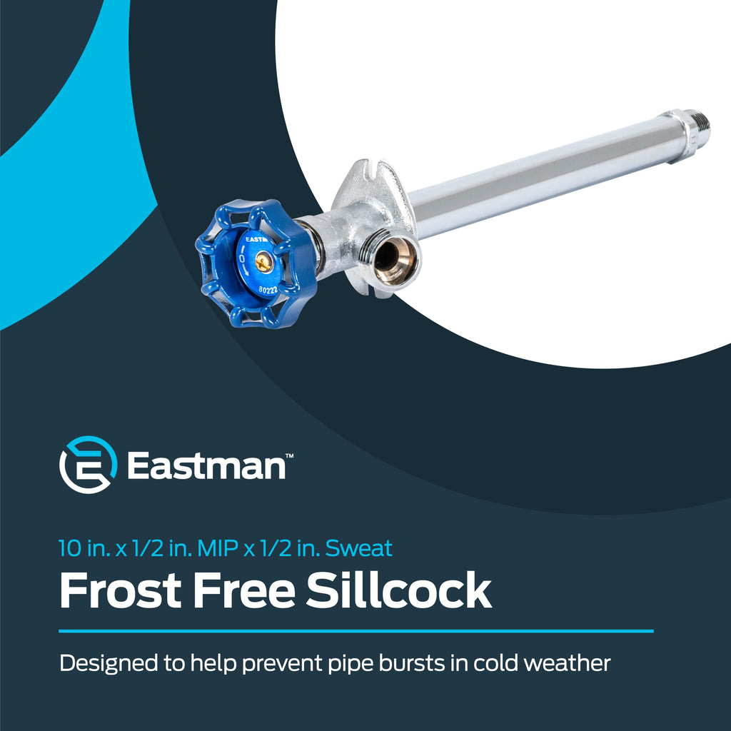 Eastman 10 Inch Frost Free Sillcock, 1/2 Inch MIP x 1/2 Inch Sweat, Blue, 80222
