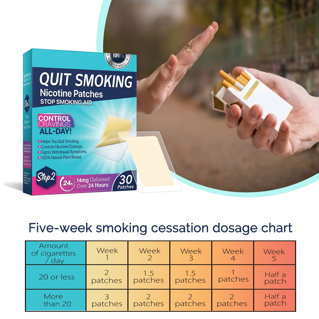 14mg Quit Smoking Patches, Step 2 Stop Smoking Aids Patches, 30 Count Transdermal System Patch, Quit Smoking Stickers that Work with 2 Weeks, Easy and Effective Help to Quit