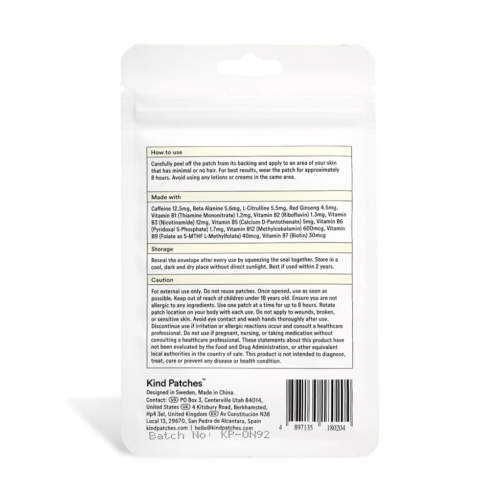 Kind Patches Energy Patches Extra Strong - Caffeine Energy Boost - Red Ginseng for Reduced Fatigue - Body Patch with Vitamin B12, B6, B1-14 Count