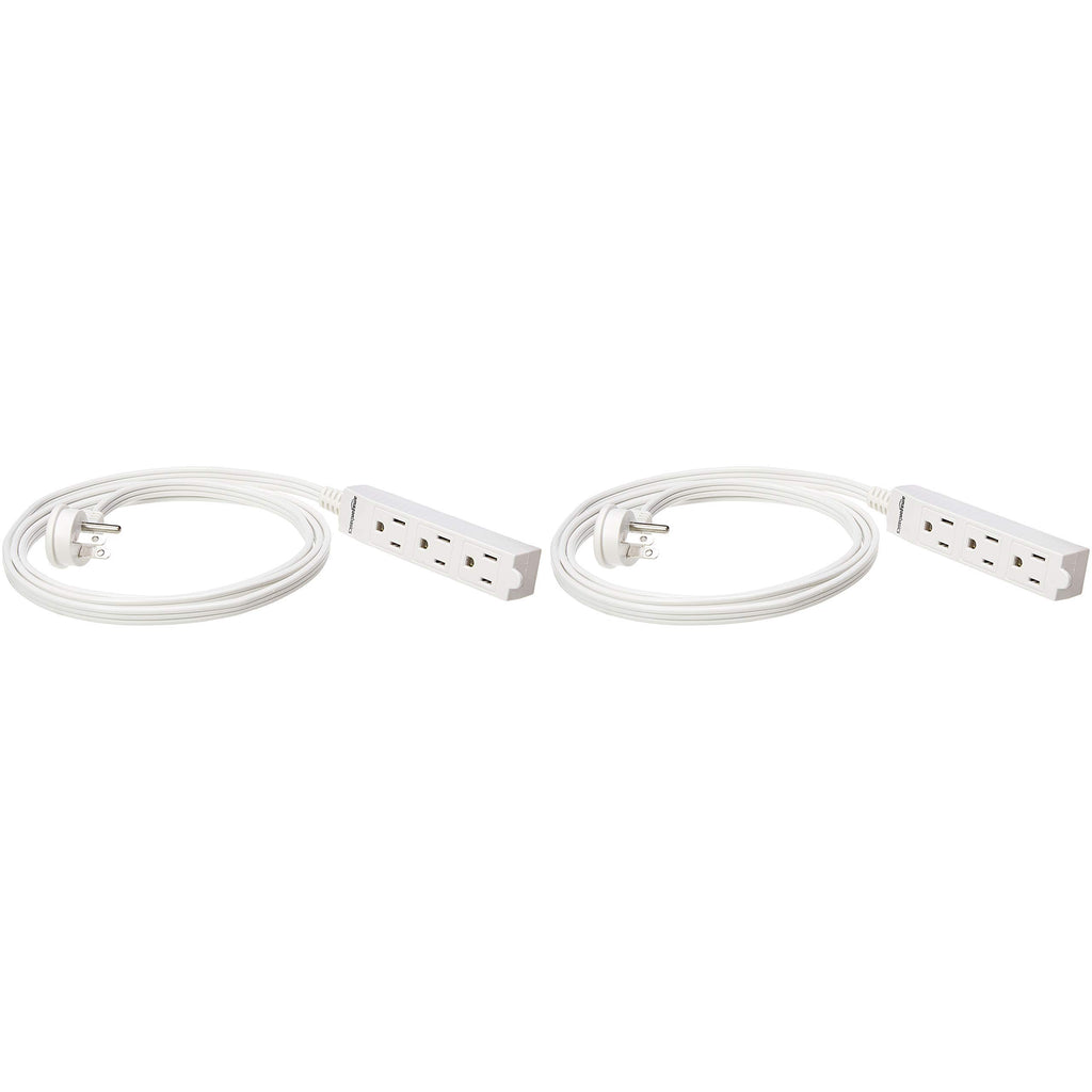 Amazon Basics 3-Prong Indoor Rectangle Extension Cord Power Strip, Flat Plug, Space-Saving, Grounded, 13 Amps, 1625 Watts, 125 VAC, 6 ft, White, 2-Pack