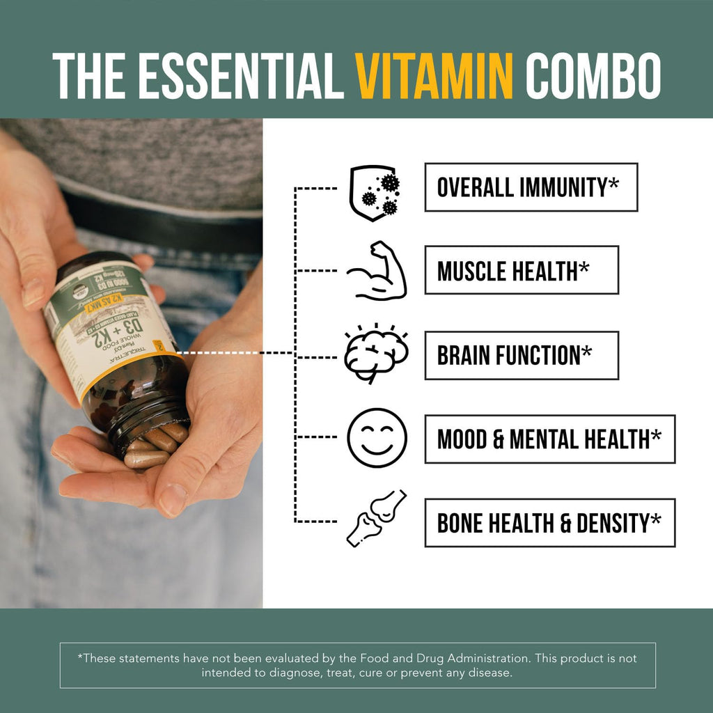 Organic Plant D3 + K2 | 10000 IU D3 + 120 mcg K2 as All-Trans MK7 from MenaQ7® - 100% Whole Food, Raw & Vegan | Enhanced Digestion with Prebiotic & Superfood Complex – D3 from Organic Algae (60 Count)