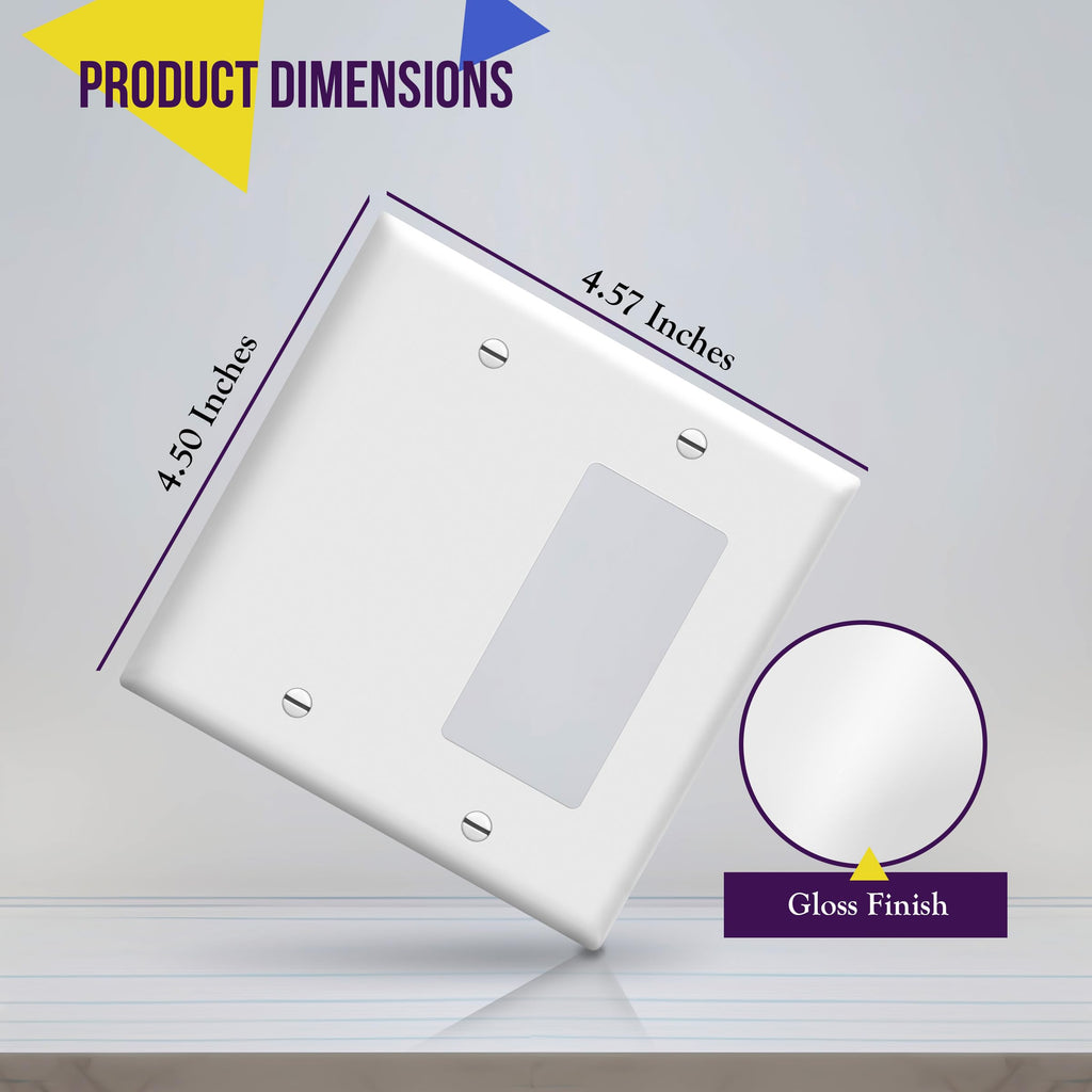 ENERLITES Combination Blank Device / Decorator Switch Wall Plate, Size 2-Gang 4.50" x 4.57", Polycarbonate Thermoplastic, 880131-W-10PCS, White (10 Pack)