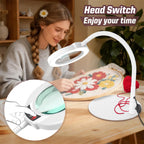 Krstlv 10X Magnifying Glass with Light and Stand, 16.5in Flexible Goose-Neck, 5 Color Modes Stepless Dimmable LED Lighted Desk Lamp, Hands Free Magnifier for Crafting Hobby Painting Close Work - White