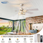 Depuley 52in Ceiling Fans with Lights: 2 Pack White Gold Caged Ceiling Fan with Remote - Farmhouse Ceiling Fan with Dual Finish 5 Blades for Living Room 6 Speeds Timer Reversible E26 Bulbs Included