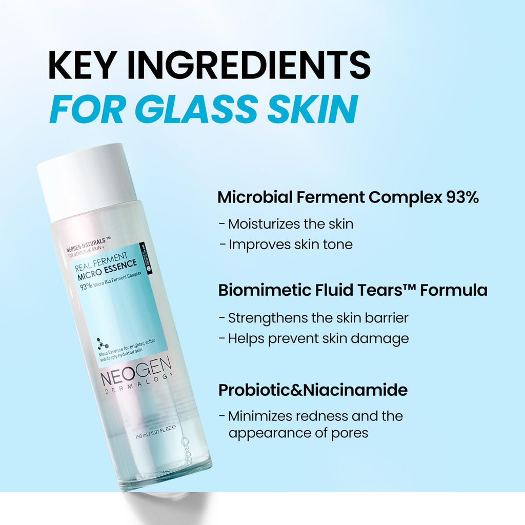 DERMALOGY by NEOGEN Real Ferment Micro Essence, Korean Skincare Toner & Essence with 93% Ferments for Instant Hydration and Healthy-Looking Skin, 5.07 fl oz (150 ml)