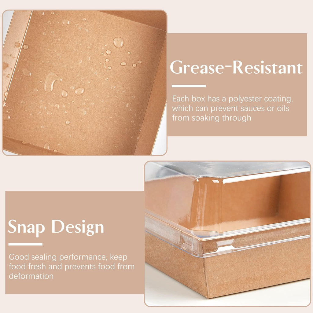 ZORRITA 50 Pack 5 Inch Paper Charcuterie Boxes with Clear Lids, Square To Go Cake Slice Containers Small Kraft Bakery Boxes for Dessert, Cookies, Sandwich, Strawberries (Brown)