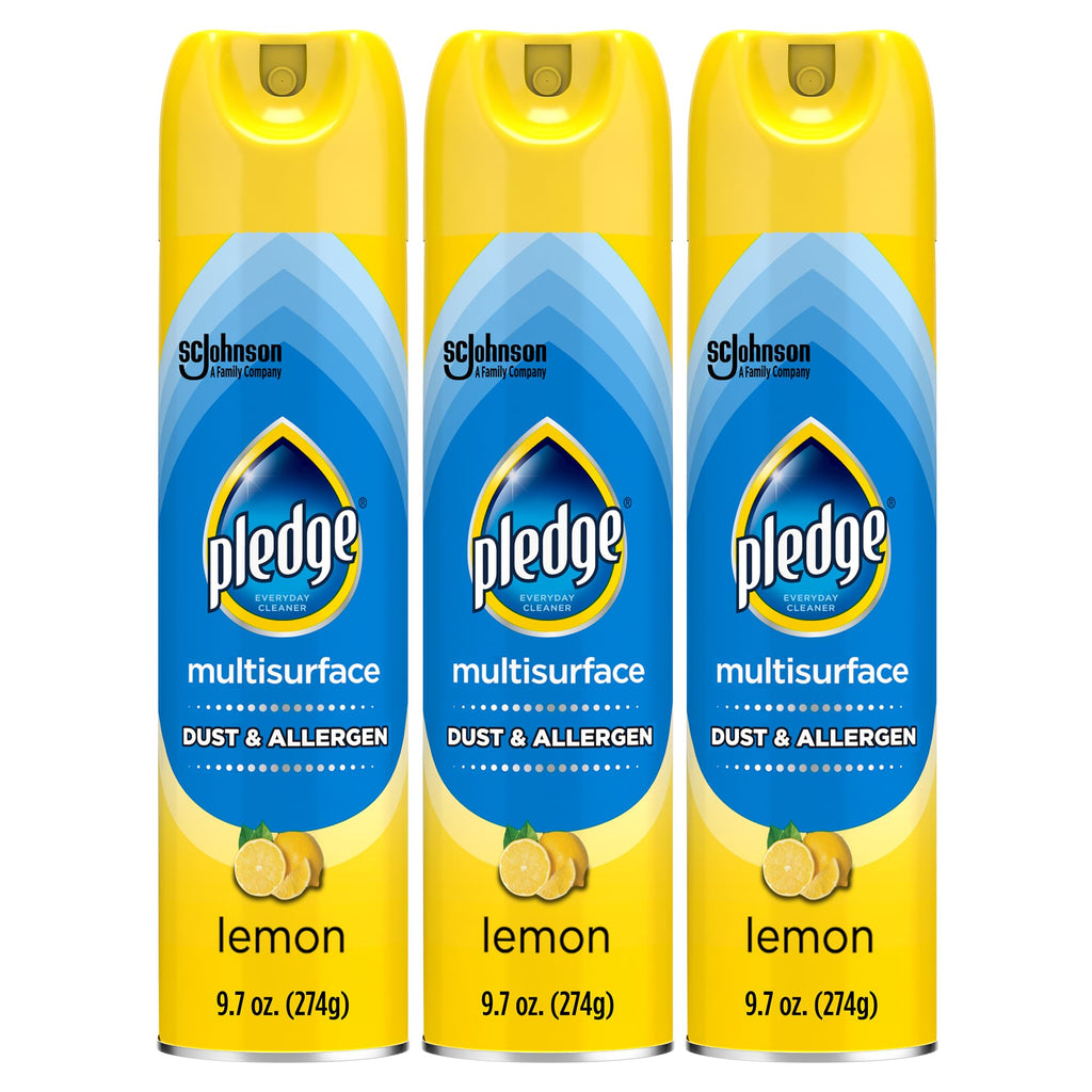 Pledge Dust & Allergen Multisurface Cleaner, Aerosol Spray, Lemon Scent, 9.7oz (Pack of 3)