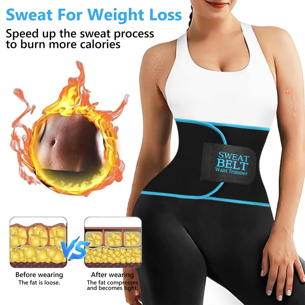 AMZBOSS Waist Trainer for Women Lower Belly Fat, Waist Sweat Band for Women, Belly Band Sweat Belt, Stomach Wrap, Faja Body Shaper (Blue, Large)