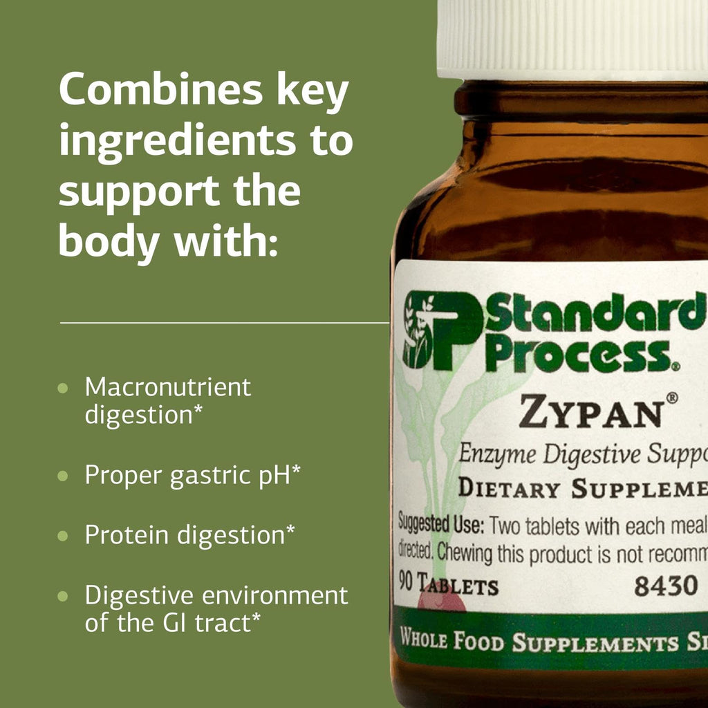 Standard Process Inc. Zypan - Digestive Health Support Supplement - HCI with Pancreatin, Betaine Hydrochloride & Pepsin - Macronutrient Digestion - 90 Tablets
