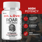 Dr. Love Roar Lions Mane Supplement Capsules, Dr.Love Roar Lion’s Mane Plus Pills Brain and Focus Premium Advanced Official Formula, Doctor Love All Natural Support Pills, Made in USA (60 Capsules)